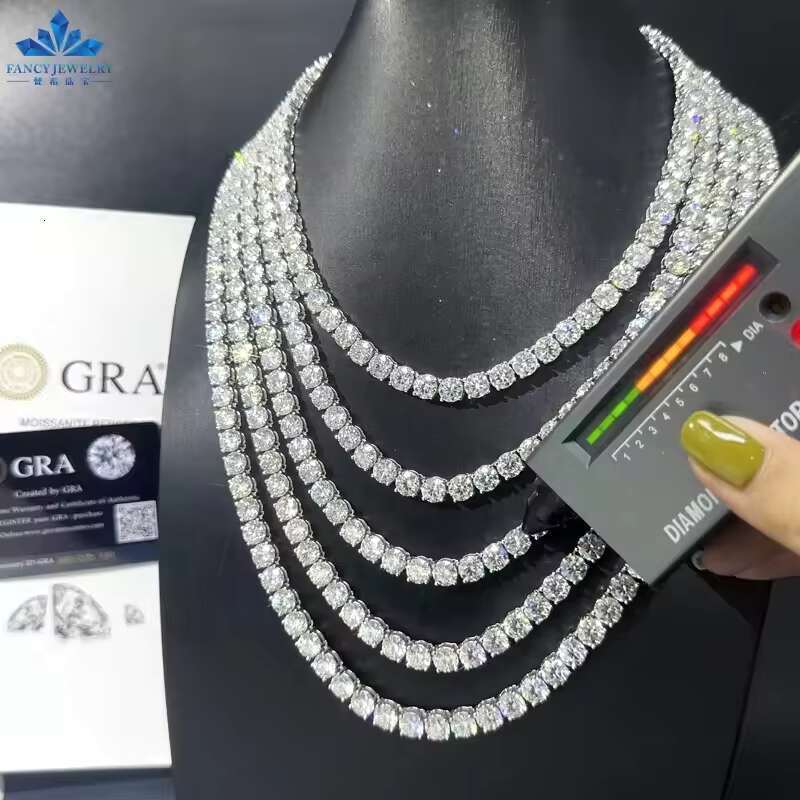 100% Pass Diamond Tester GRA 18K Real Gold Plated 3MM 4MM 5MM D Moissanite Jewelry Tennis Chain Necklace for Men Women