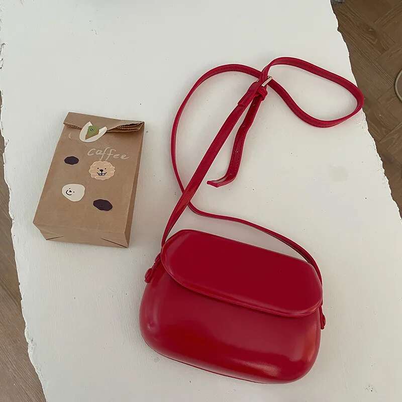 Womens Small Messenger Solid PU Leather Shiny Shoulder Bag Fashion Saddle Bags Flip Buckle Phone Coin Purse Lipstick Storage