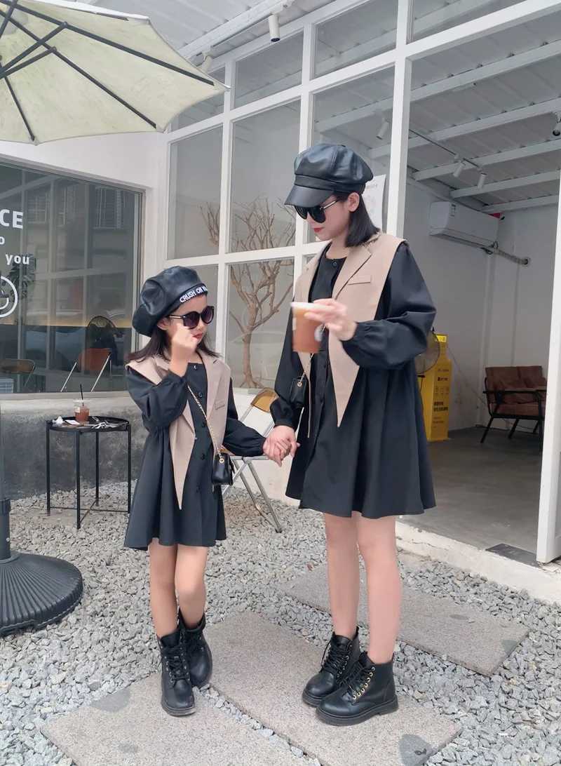 Mom and Daughter Autumn Dress Elegant Womens Set Little Girl Clothing Mom and I Dress Parent Child Matching Clothing S2548