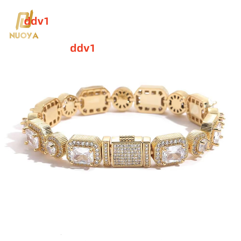 NUOYA Hight Quality Iced Out Clustered Tennis Bracelet Hip Hop Jewelry Rectangle Diamond Tennis Bracelet