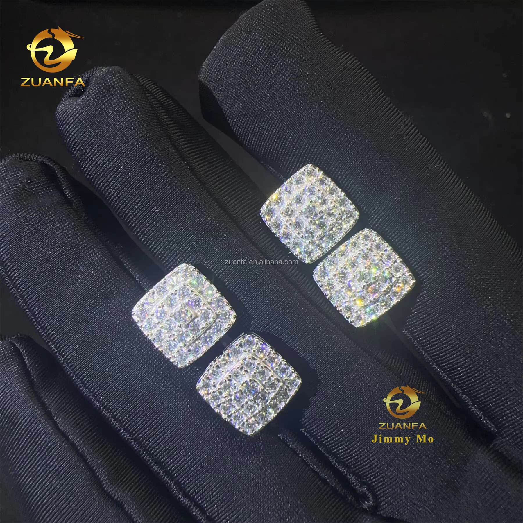 Popular Square Style Luxury Rapper Style Iced Out Hip Hop Man Stud Earrings Moissanite Diamond Screw Back Stud Earring 925