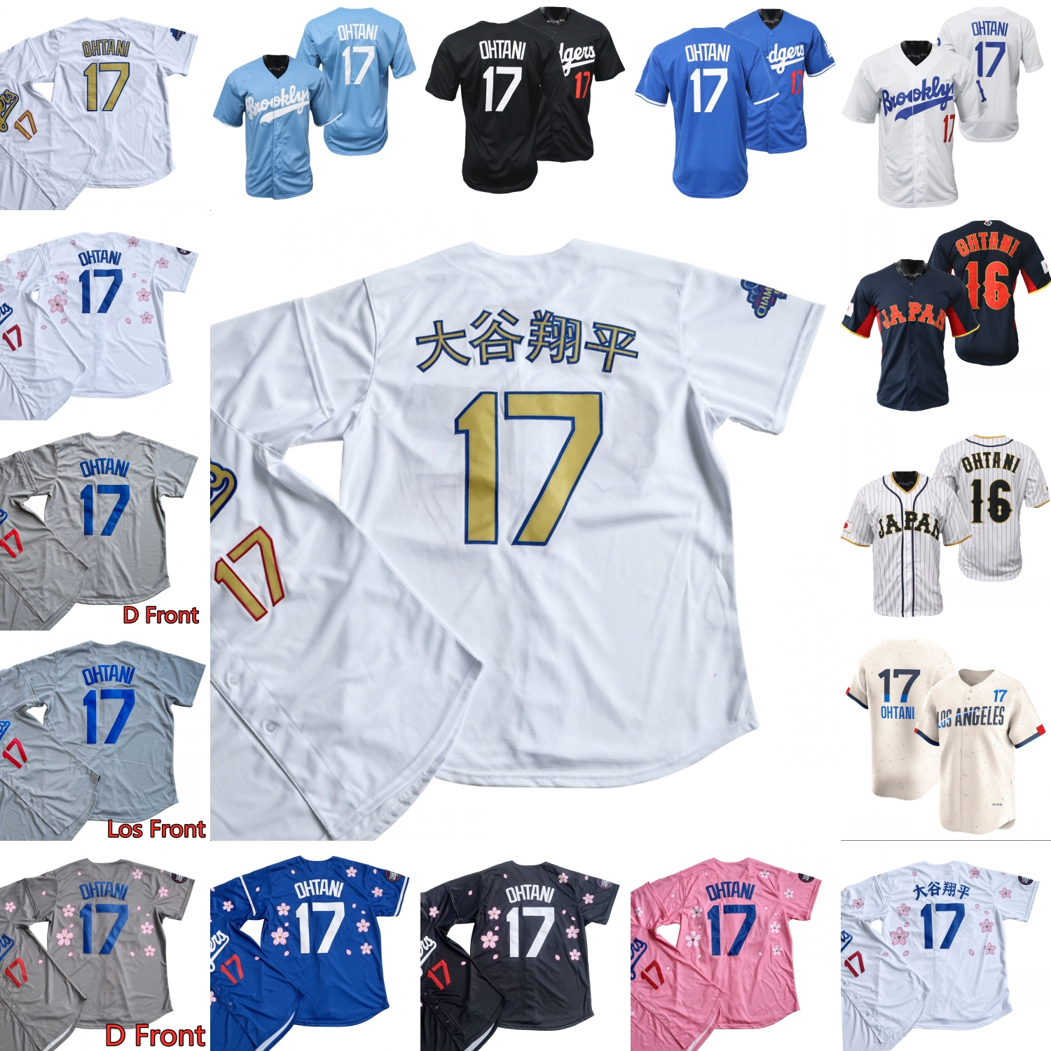 City Shohei Ohtani Baseball Jersey Team USA Kanji Name Brooklyn Tokyo Pink White Blue Grey Men Women Youth