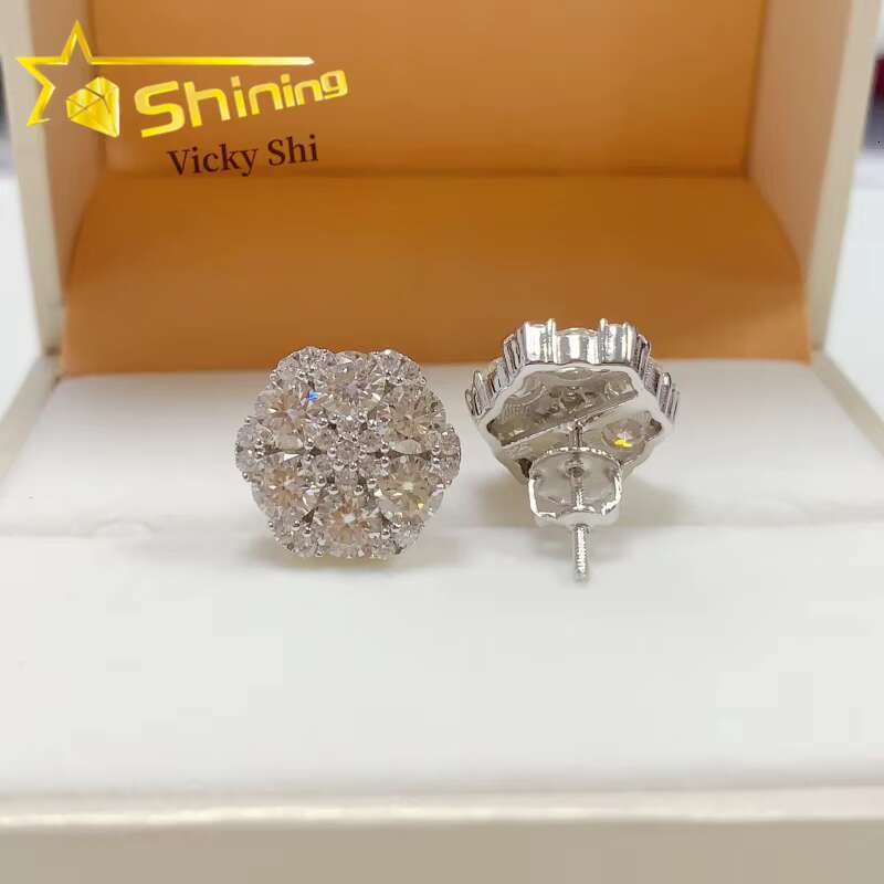 Fine Jewelry Screw Back Flower Shape Stud Earrings Pass Diamond Tester 925 Silver Women Moissanite Earrings