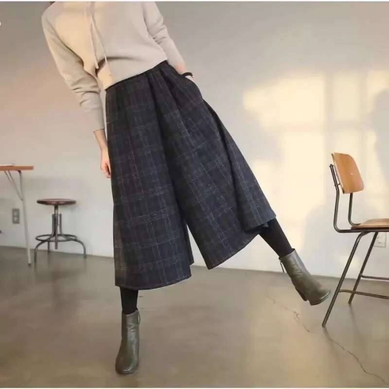 Checkered Wide Leg For Women, 2024 Autumn And Winter New High Waisted Loose Fit Woolen Pants