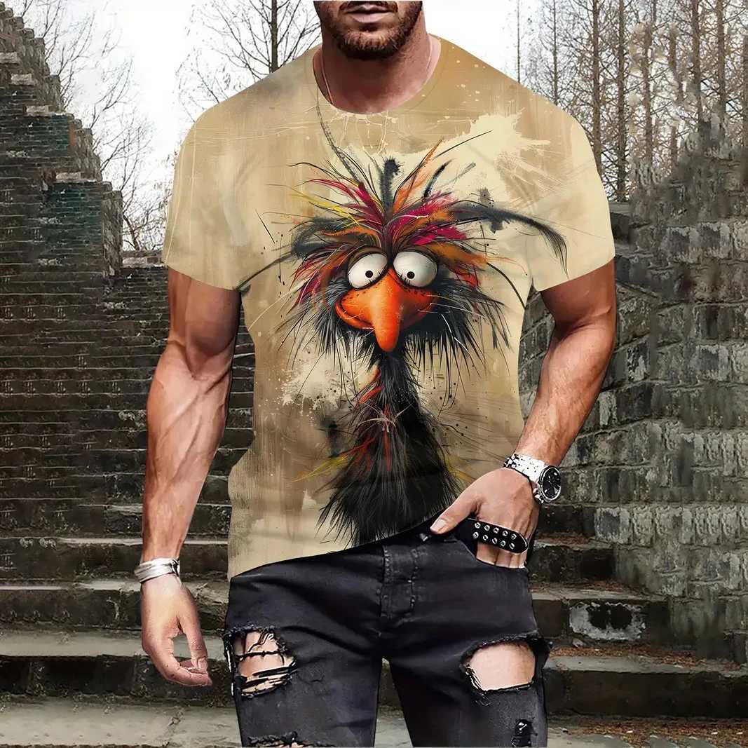 Mens T-shirt casual short sleeved T-shirt summer cartoon animal print 3D T-shirt street fashion sportswear mens oversized clothingXJ250409