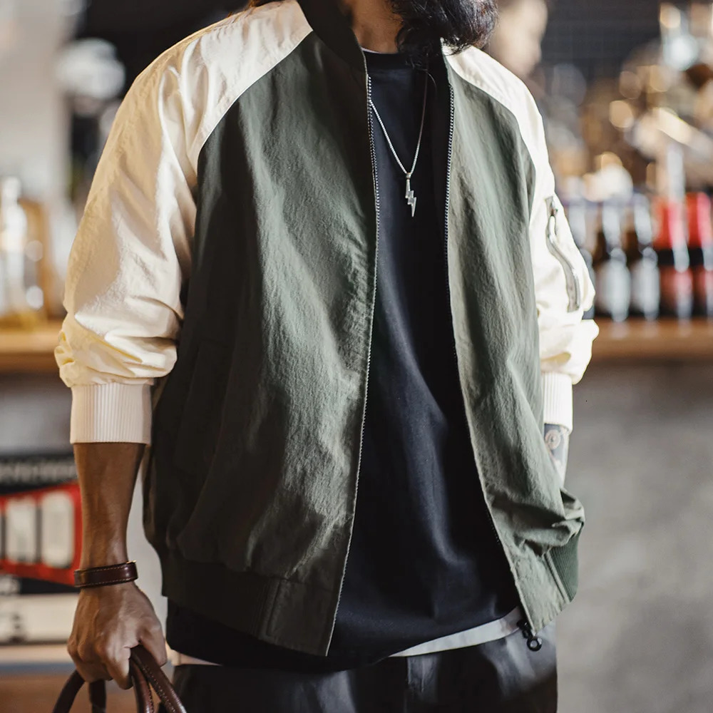 Maden retro contrasting color MA1 bomber jacket short zipper pocket baseball mens spring and autumn casual 250409