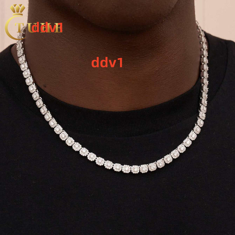 Fashion Hip Hop Jewelry Mens 6mm 925 Sterling Silver Micro Clustered VVS Moissanite Diamond Iced Out Halo Tennis Chain Necklace