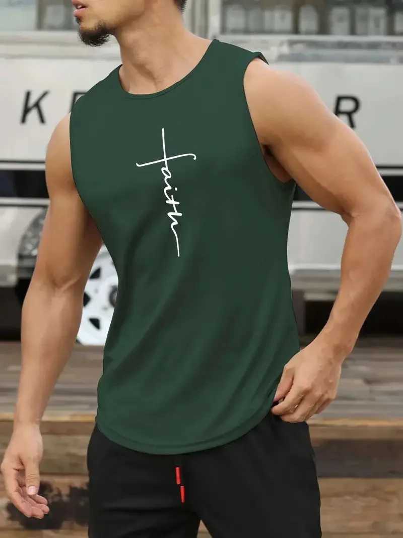 Summer Simple Letter Printing Mens Round Neck Tank Top Sleeveless Muscle Fitness Gym Exercise Training Sport Plus Size Tank TopXJ250409