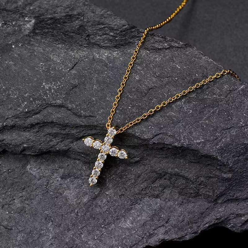 S925 Silver Moissanite Pendant Necklace European American Cross Border Cross Design Factory Outlet Simple Jewelry