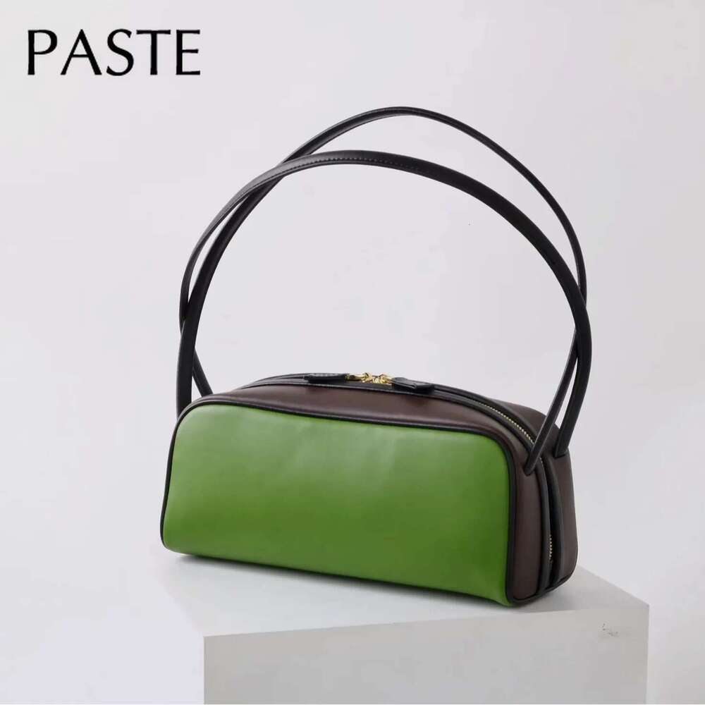 2025 Spring Hit-Color Green Bowg Tote Nappa Cow Leather Women Armpit Shoulder Bag Popular Fashion Lady Rope Handle Handbag