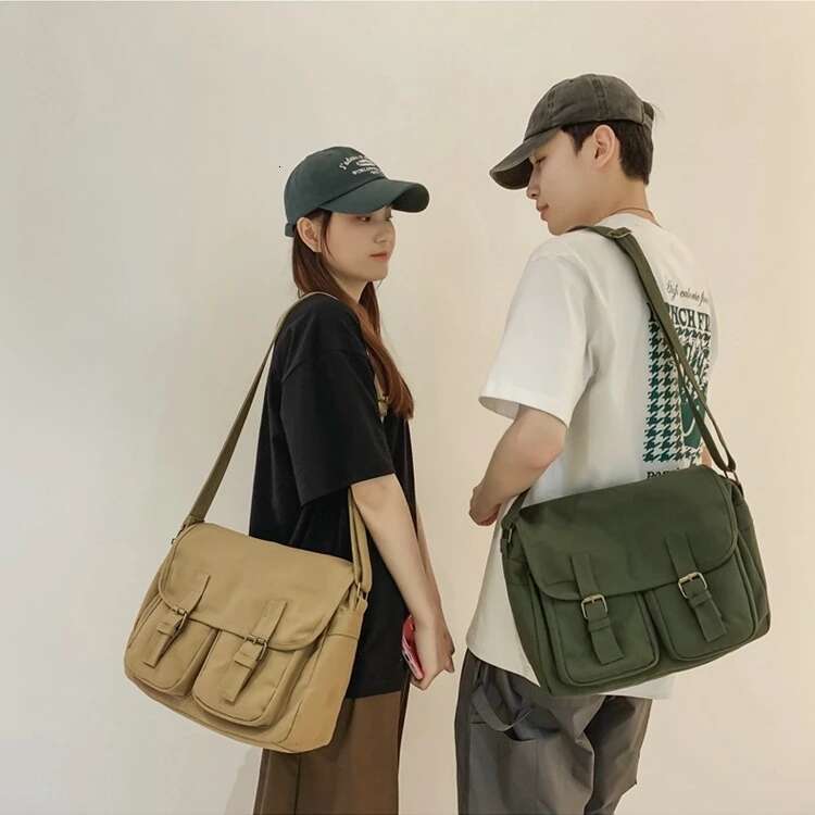 College Canvas Textile Big Capacity School Book Laptop Postman Street Wear Ita Grunge Y2k 90S Square White Side Shoulder Bag