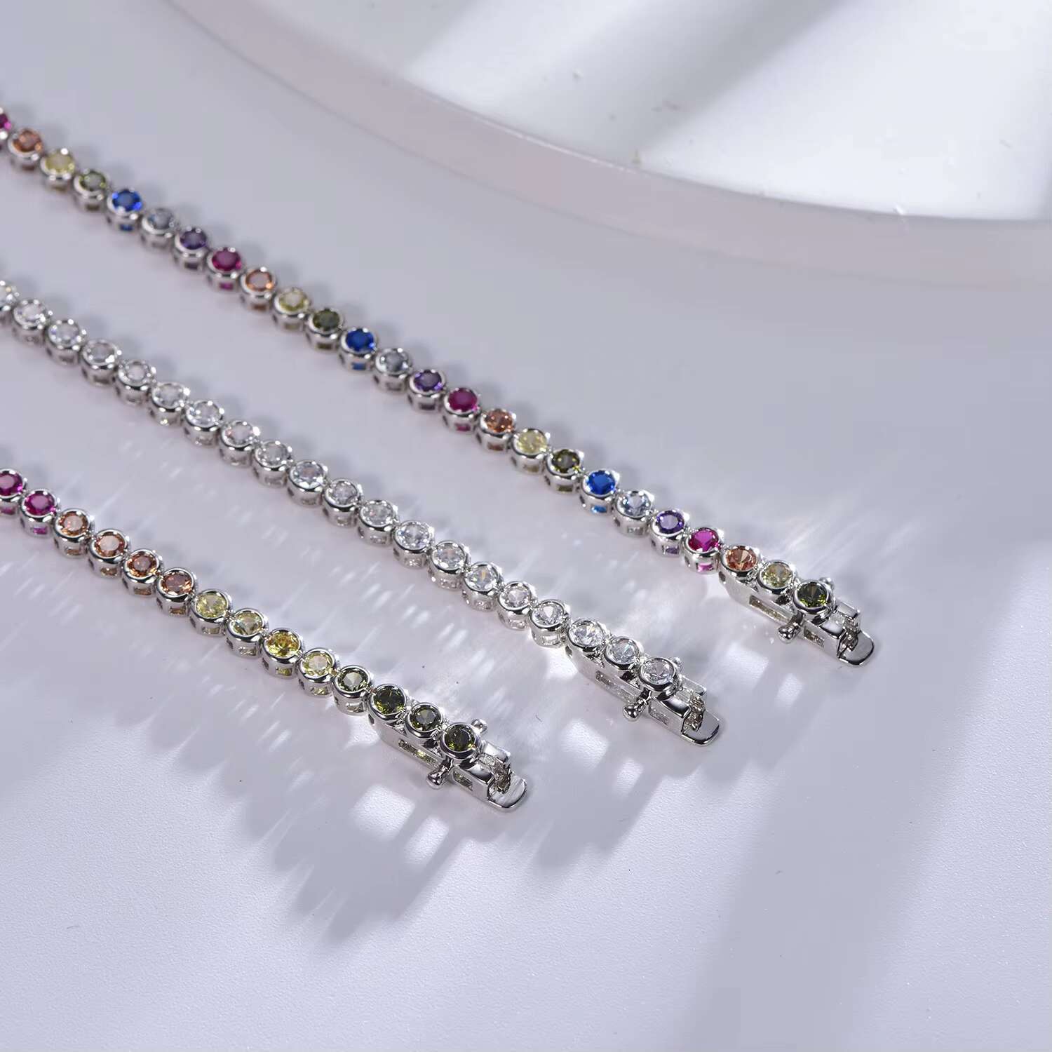 Platinum Gold Plated Sterling Silver Tennis Bracelet Round-Cut Moissanite Tennis Chain 3mm Tennis Bracelet