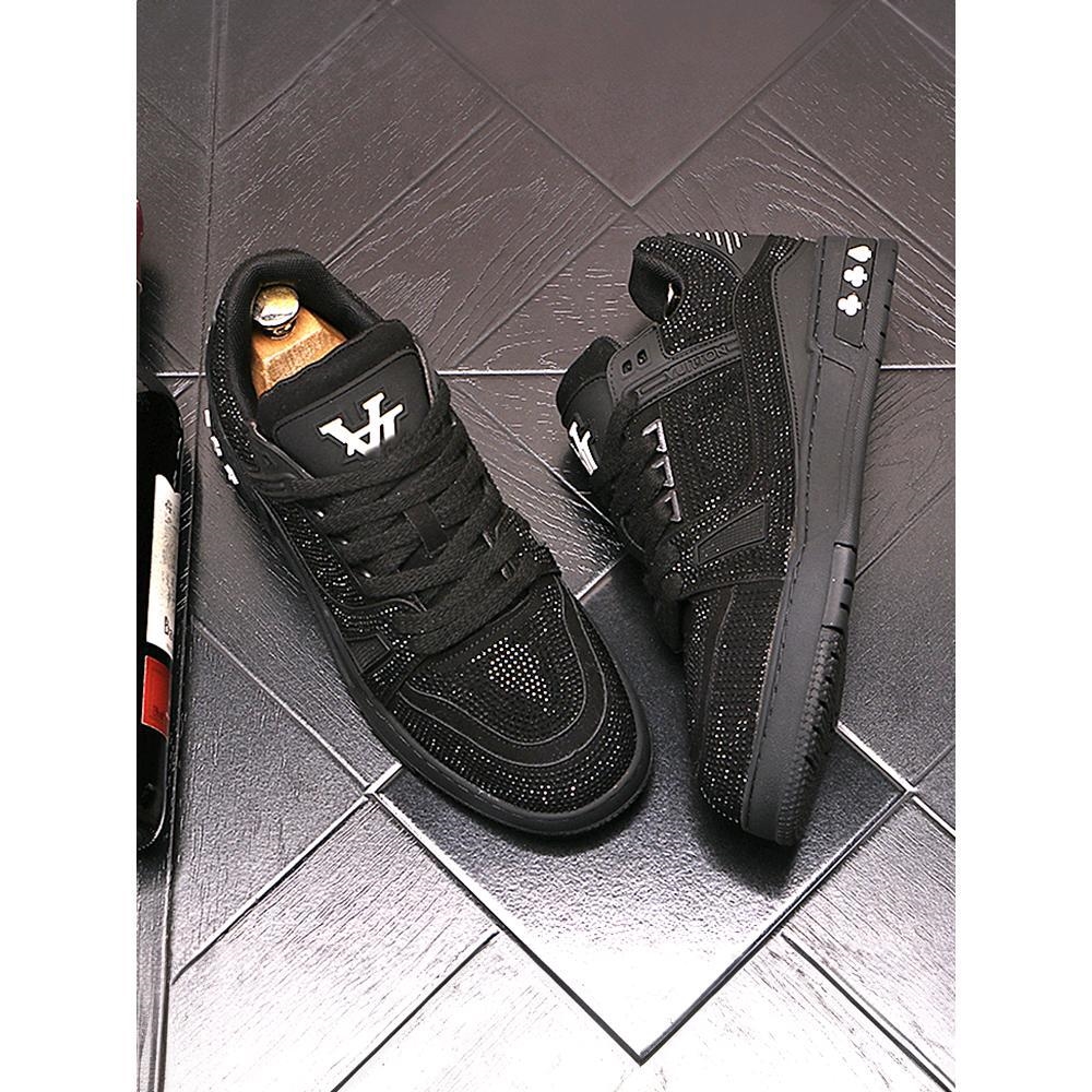 Free shipping trendy and fashionable rhinestone casual shoes with design sense board shoes fashionable men's shoes powder brown black 38-43