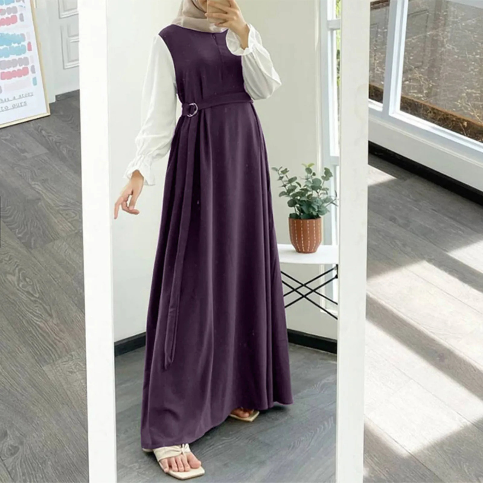 Female Abayas Muslim Ramadan fasting dress patch work long sleeved Dubai robe Kaftan Marocain 250409