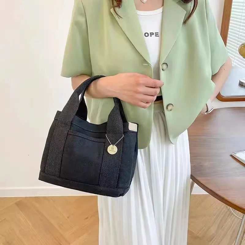 Trendy Japanese canvas top handbag with multilayer n convenient for leisure activities INS style lunch box 250408