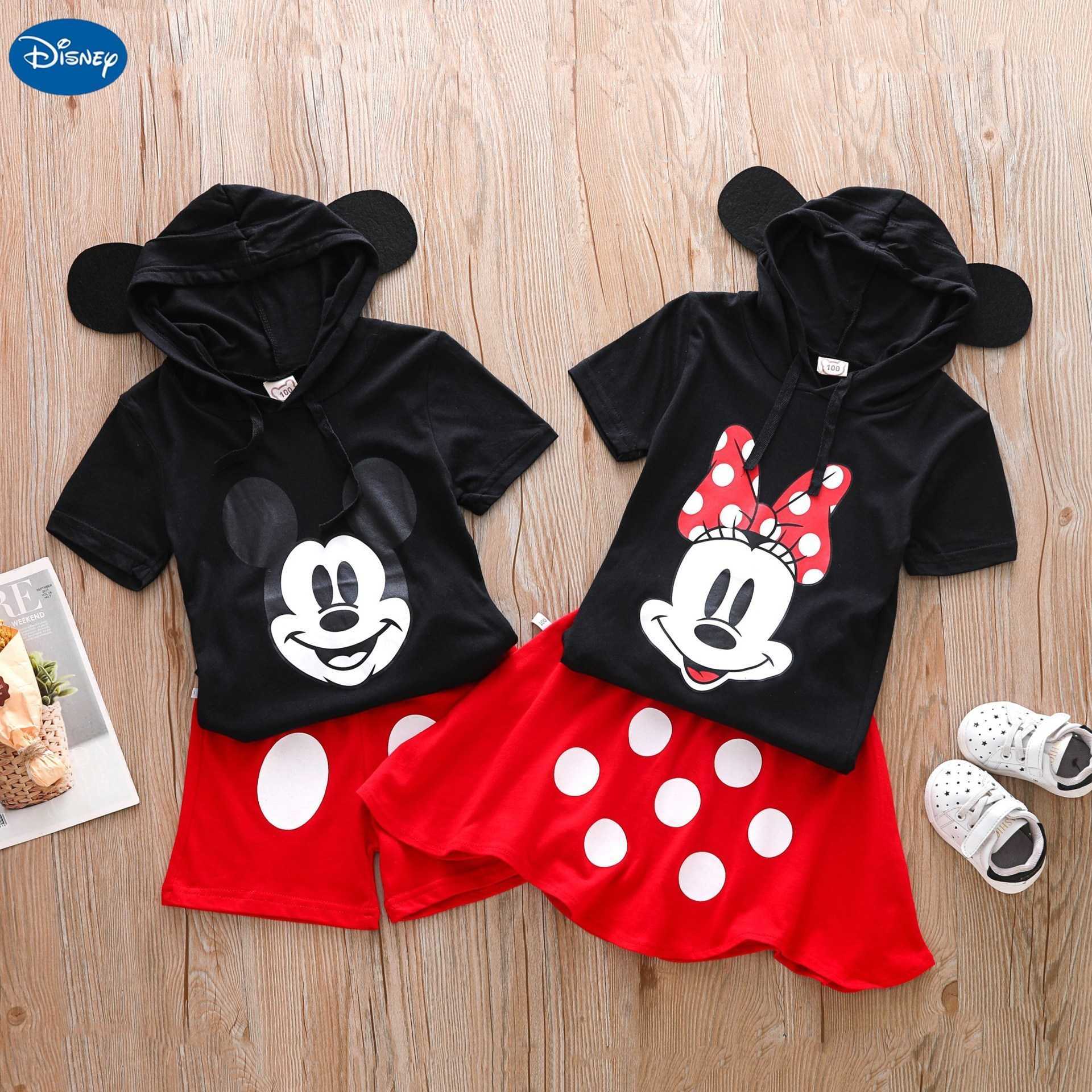 Disney Summer style new boy and girl Mickey Mouse hooded short sleeved shorts skirt set two-piece kindergarten uniformXJ250409