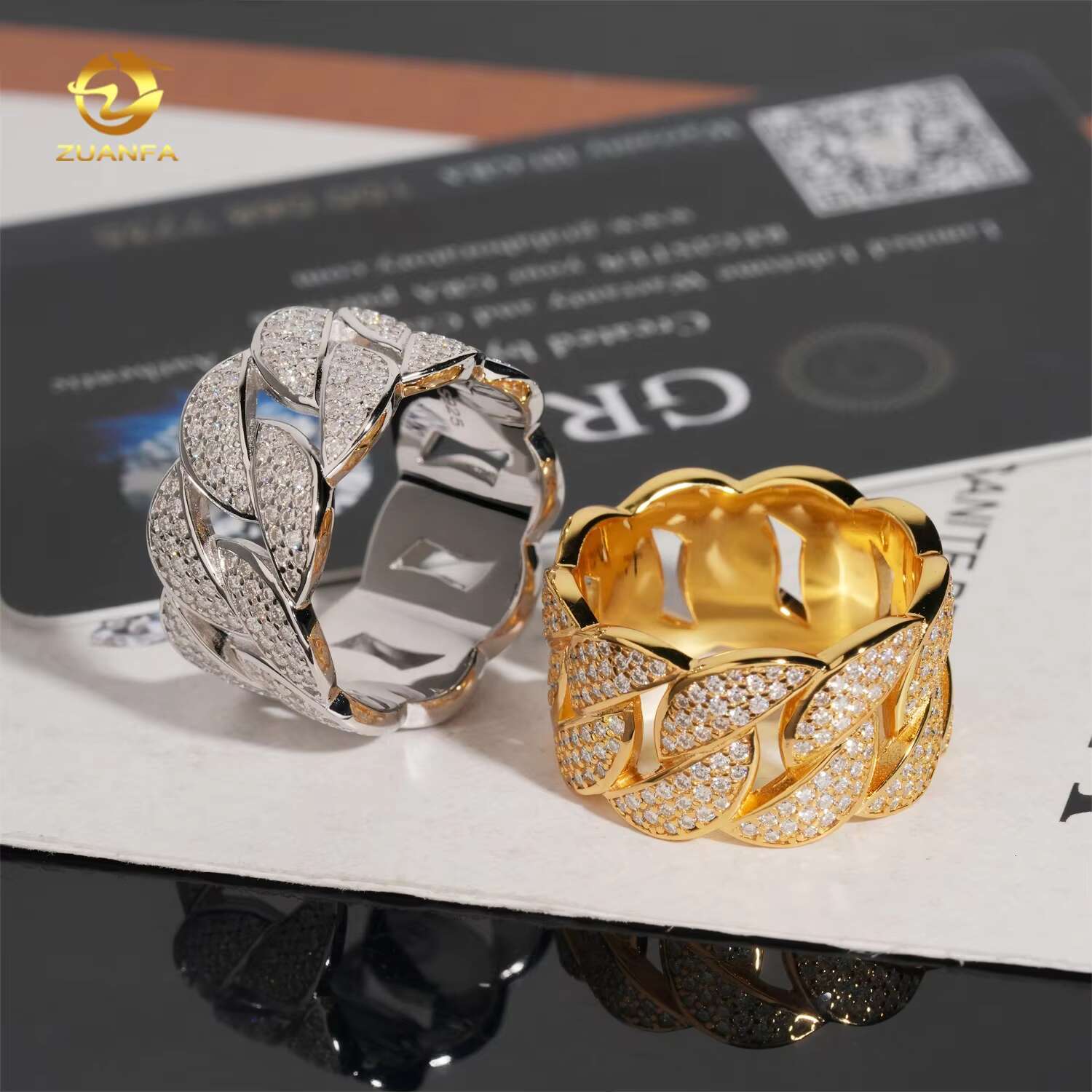 Luxury Fine Jewelry Hip Hop Rapper Iced Out Mens S925 Silver Cuban Moissanite Ring