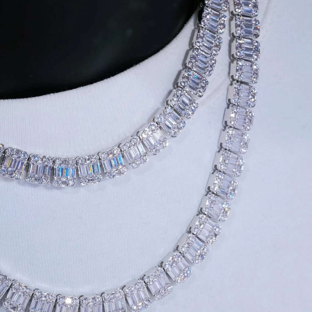 Custom 8mm Iced Square Tennis Chain White Gold Plated Diamond Cluster Tennis Necklace Hip Hop Jewelry