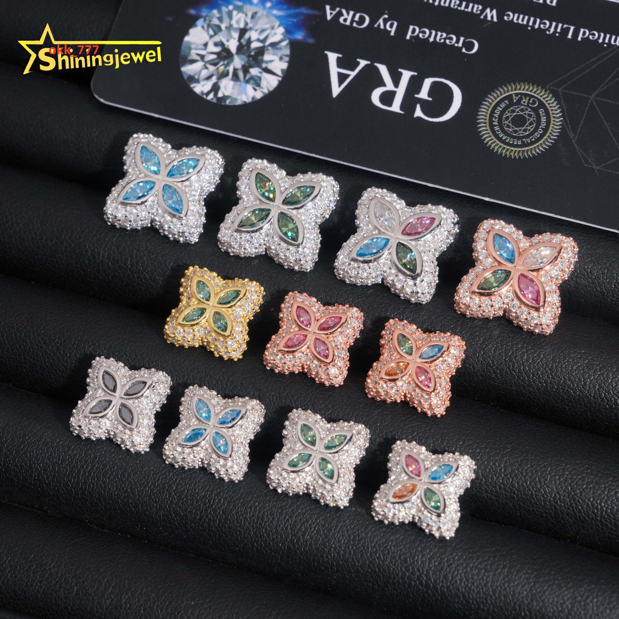 Hot Sale RTS Flower Earrings 15mm Pass Diamond Test Moisssanite Gold Plated Sterling Silver 925 Iced Out Screw Back Stud Earring