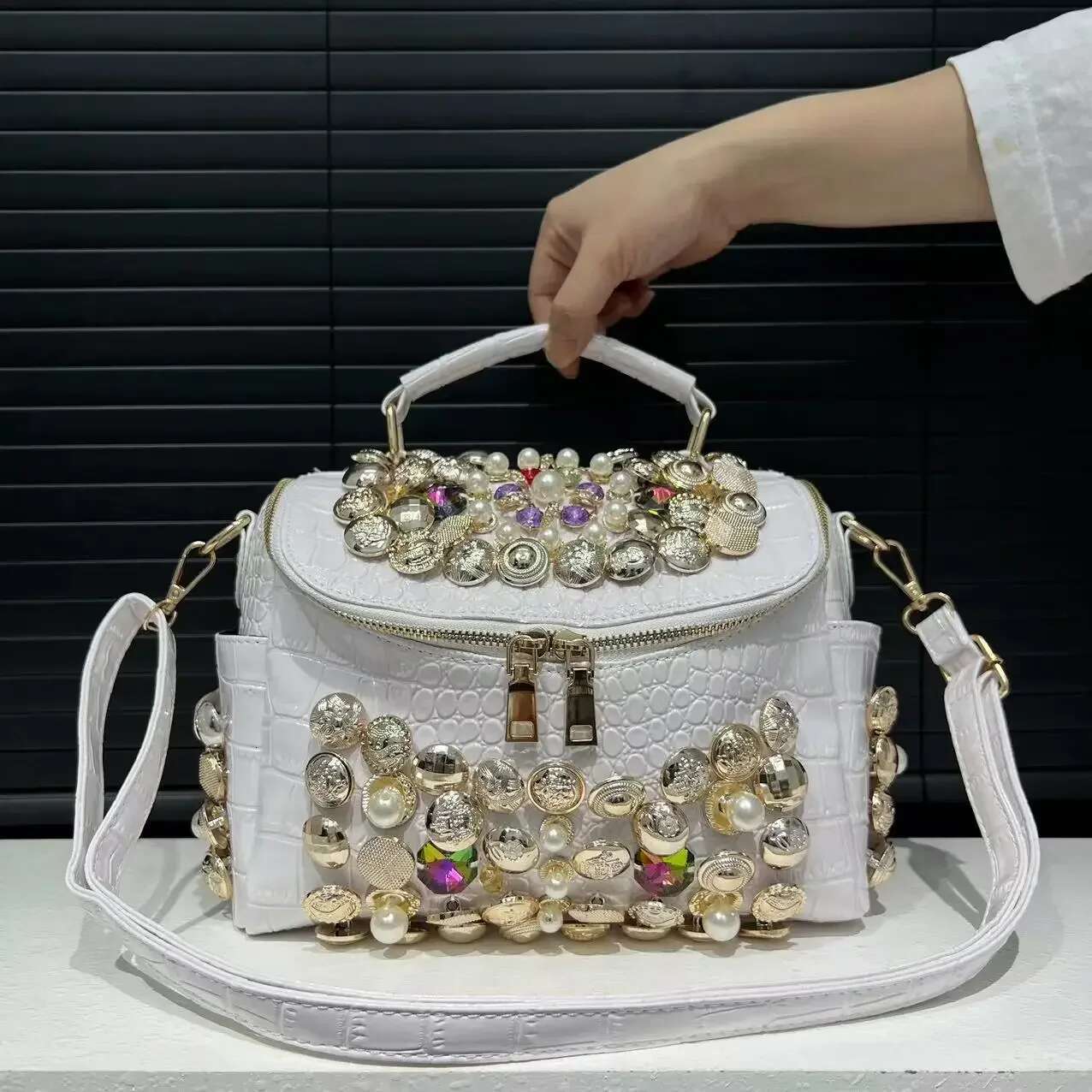 Women's Fashion Dia Handbag Elegant Evening Beaded Light Shoulder Crossbody Bag