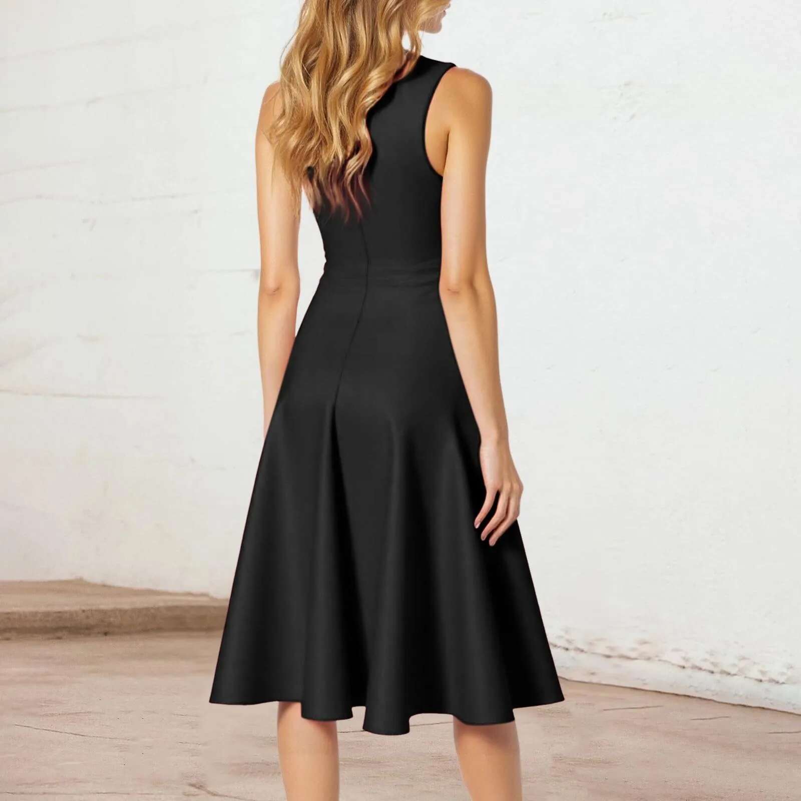 Dongdumaoyi Summer Women S Dress Solid Color Tank Top Fashion Casual Sexy Deep V Neck Sleeveless Elegant Ladies Party A Line Dresses