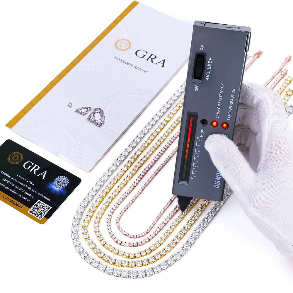 Luxury Hip Hop Fine Jewelry 925 Sterling Silver 5mm 16/18/20/22/24 Inches Hiphop Necklace for Men Women Moissanite Tennis Chain