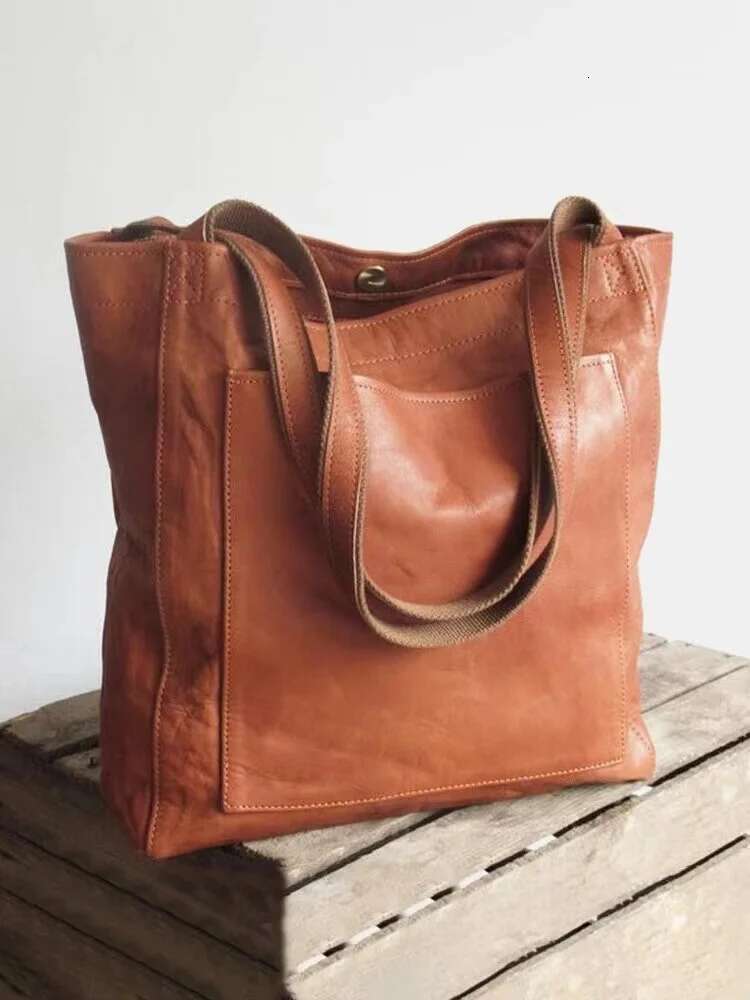Oil And Wax Pu Leather Large Capacity Tote Shoulder For Women Soft Vintage Lady's Handbag Underarm Bag Casual