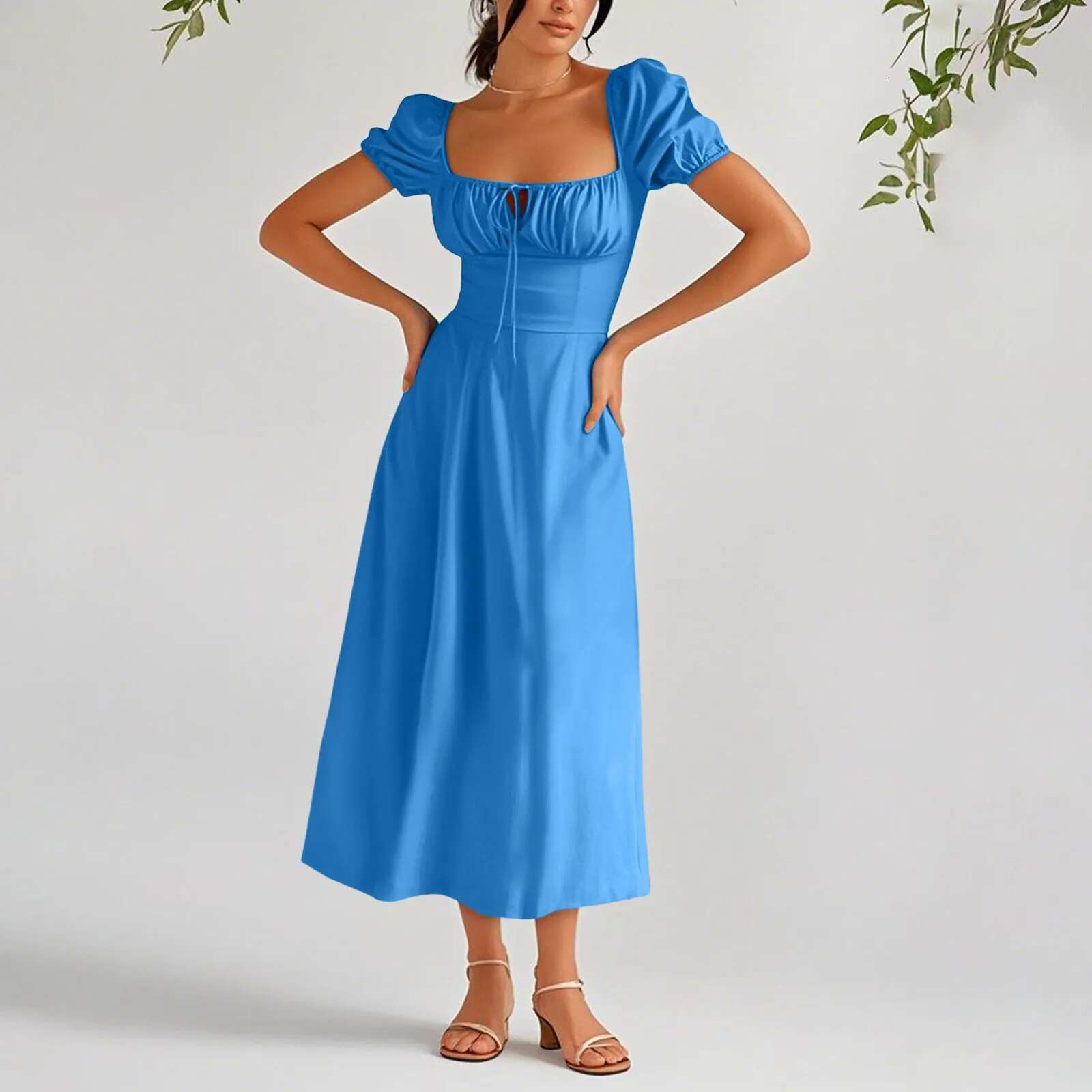 Dongdumaoyi Sexy Vintage Floral Flower Print Dress Women Summer Puff Sleeve Lace Up Long Dresses Eelgant Holiday Party Robe