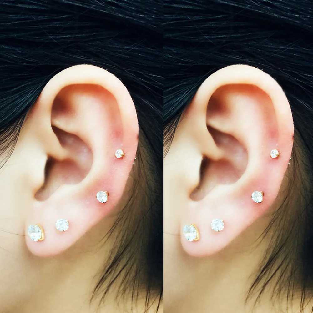 1 pcs Medical Stainless steel Crystal Zircon Ear Studs Earrings For Women/Men 4 Prong Tragus Cartilage Piercing Jewelry Z250408