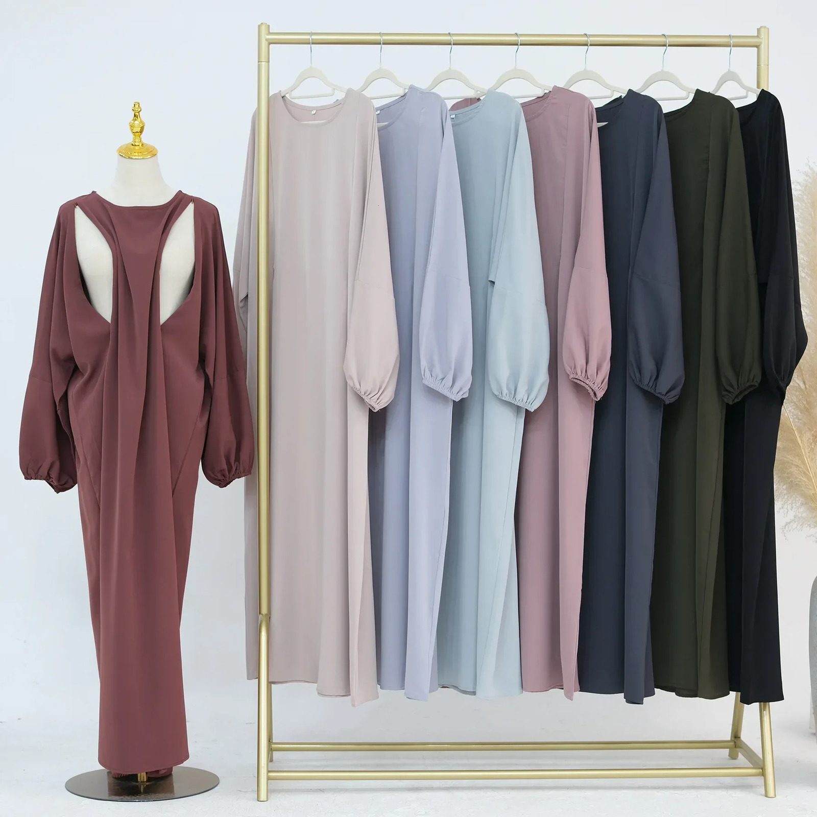 Womens dress soft Nida care mother Abaya with side zipper front Islamic clothing puff sleeves breastfeeding humble 250409
