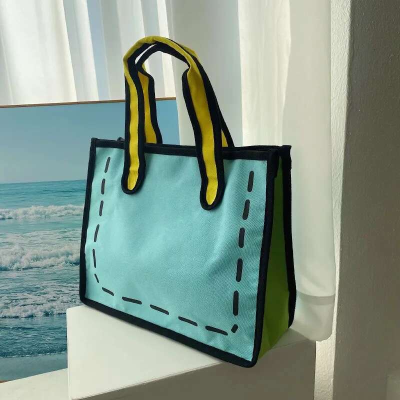 Fashion Women 2D Drawing Shoulder Bag Cute Cartoon School Tote Bag Comic Bookbag For Teenager Girls Travel Handbags Y2k
