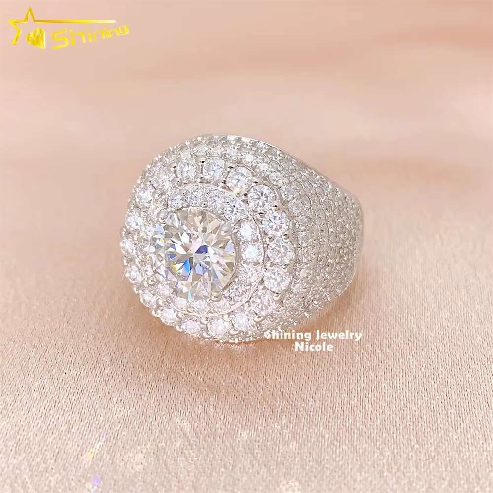 New Design Luxury Hip Hop Iced Out Silver Gold Plating Engagement Diamond Moissanite Ring for Men