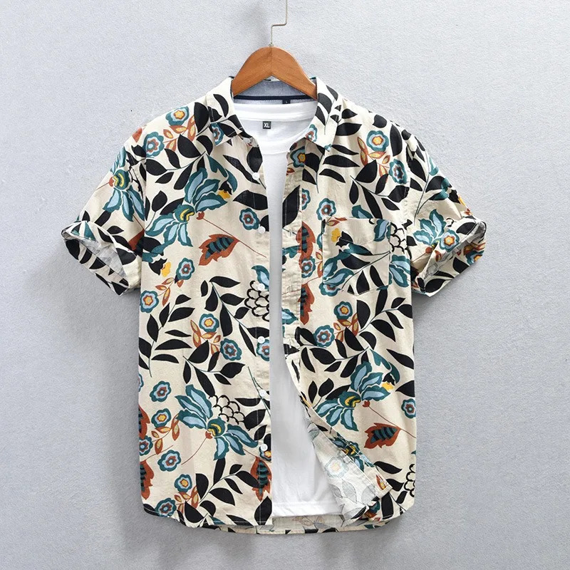 Mens street fashion summer daily shirt Hawaiian cartoon print casual loose shirt short sleeved beach loose top 250408