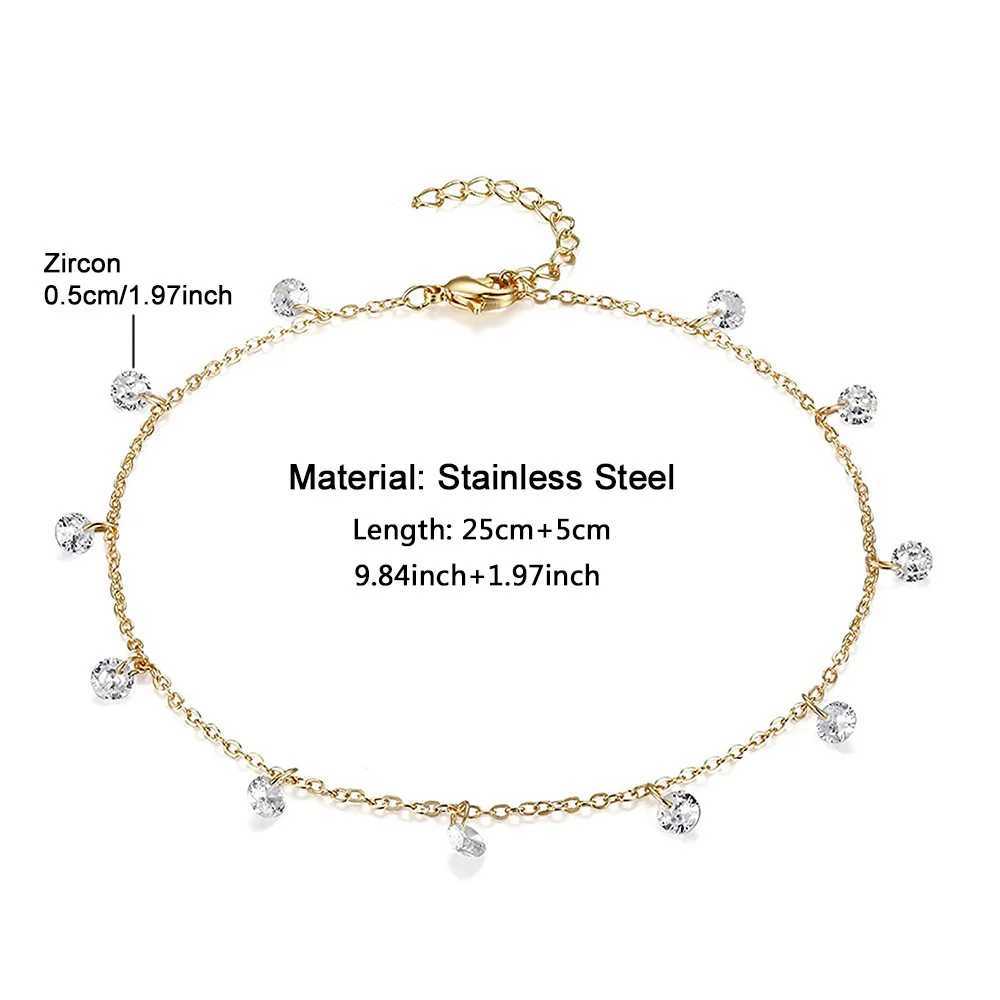 Simple Tennis Anklet For Women Gold Color Stainless Steel Cubic Zirconia Foot Leg Chain Ankle Bracelet Women Beach Jewelry 2022 Z250408