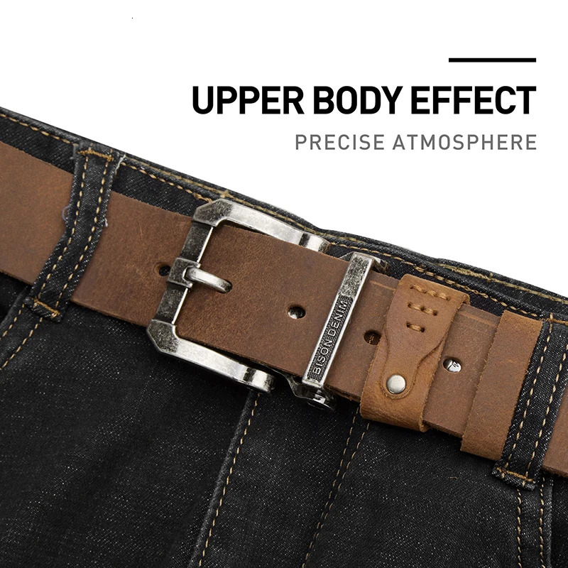 BISON DENIM Genuine Leather Belt For Men High Quality Buckle Jeans Casual Belts Vintage Business Cowboy Waistband 250403