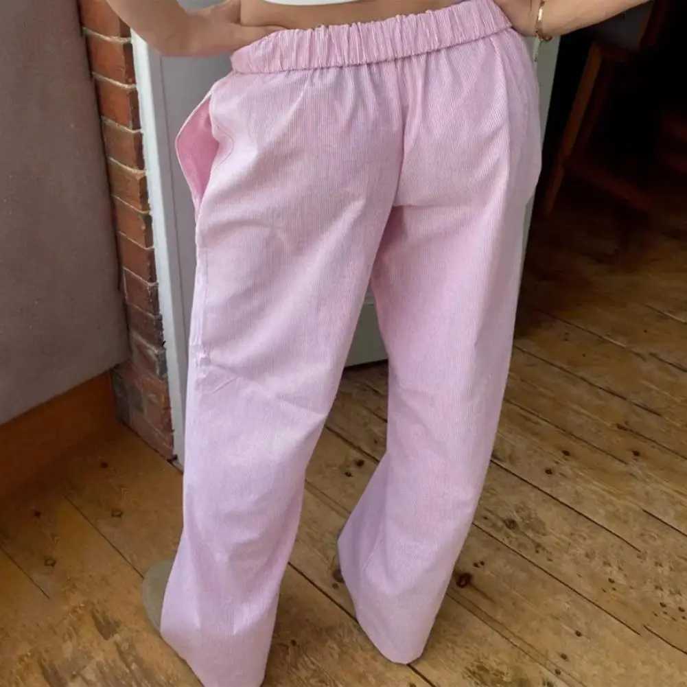 Wide leg loose fitting pants for womens casual pants fashionable womens casual wide leg pants with elastic waist pocketXJ250403