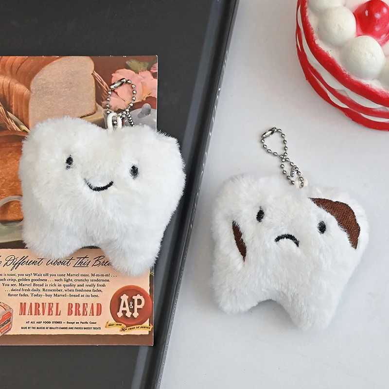 Cute teeth plush toy cartoon smart teeth pendant soft filled doll keychain car keyring back bag decorationXJ250409