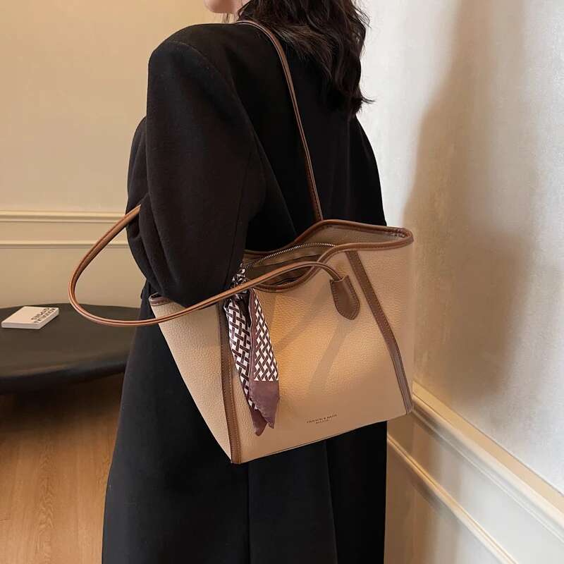 Brand PU Leather Shoulder High End Women S Fashion Casual Niche Large Capacity Scarf Handbag Ladies Tote Bag