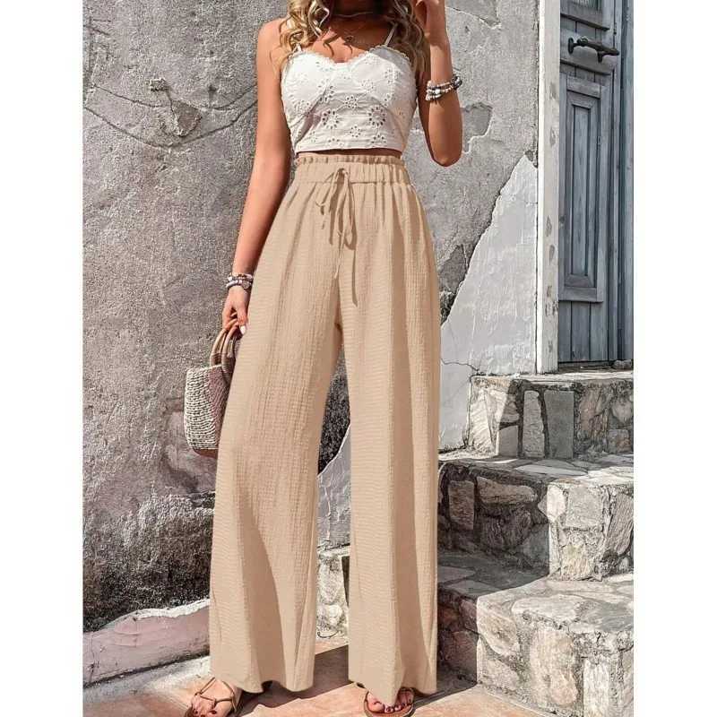Womens Casual Solid Wide Leg Pants Spring and Autumn Fashion Pants High Waist Loose Full Match Straight Trio Women 2024XJ250403