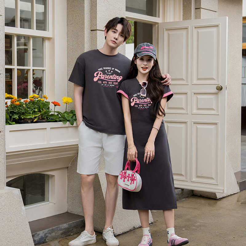 Parent child family of three 2024 new summer couple outfit with one skirt and one outfit design niche Korean version casual in S2548