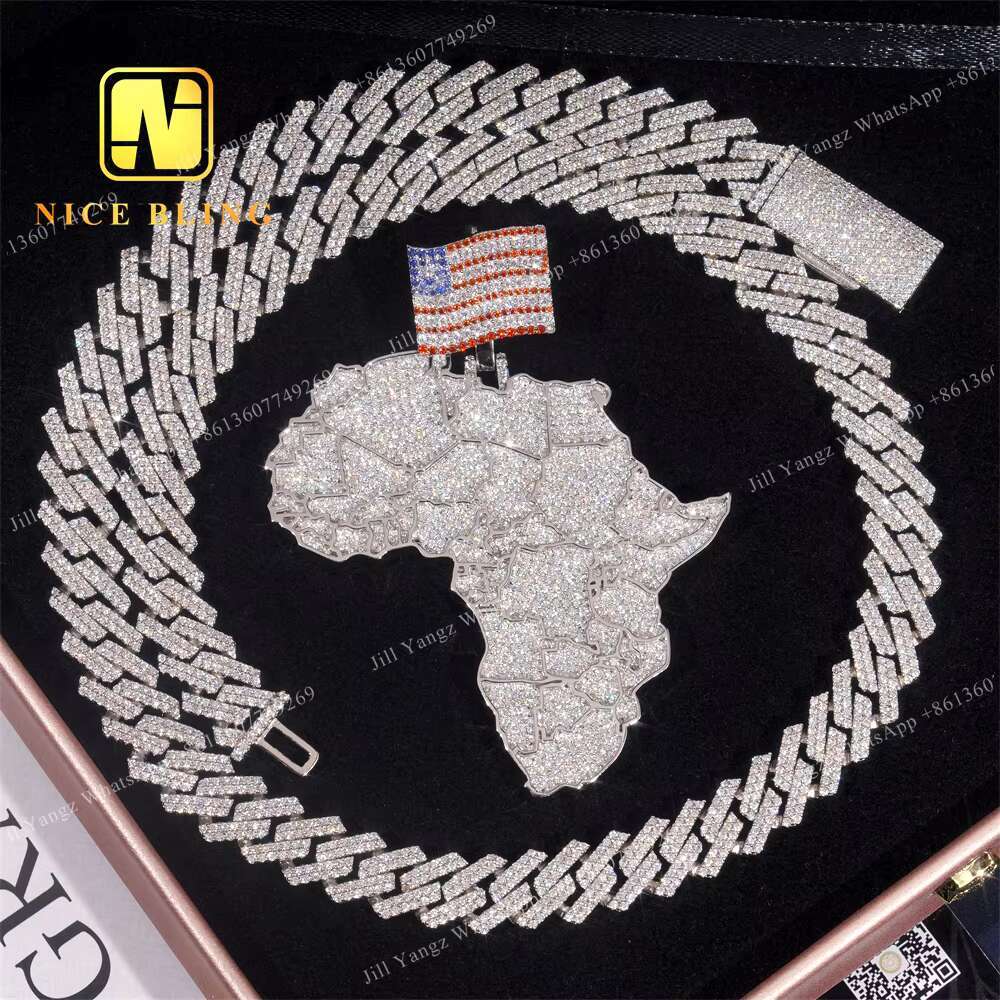 Fine Jewelry Moissanite African Map Pendant 925 Hip Hop Rapper Iced Out Pendant Moissanite Pendant