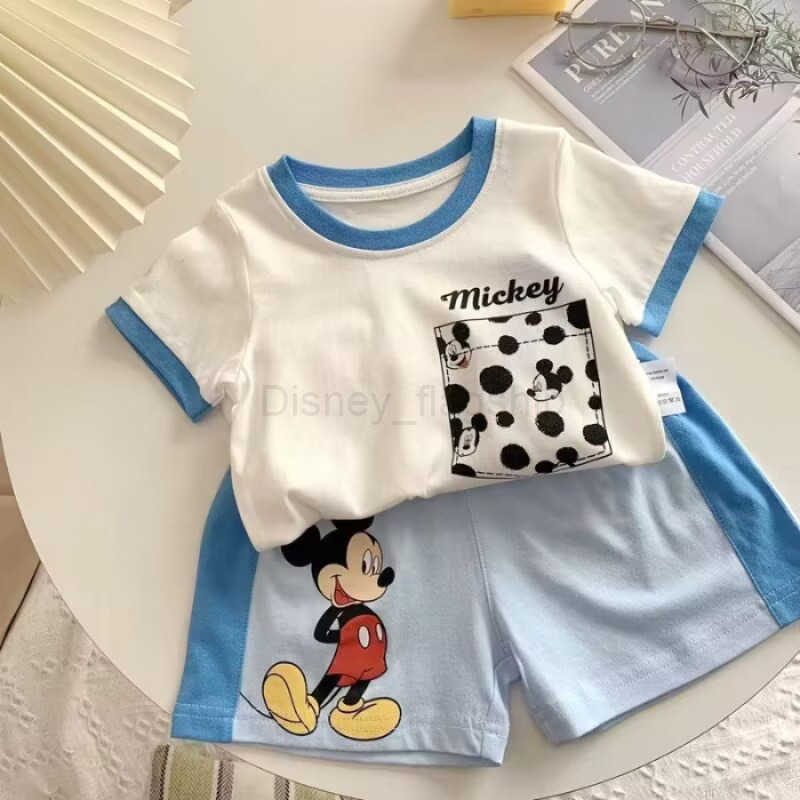 Disney Childrens summer 2024 new short sleeved shorts set for boys and babies cotton soft half sleeved top casual two piecesXJ250409