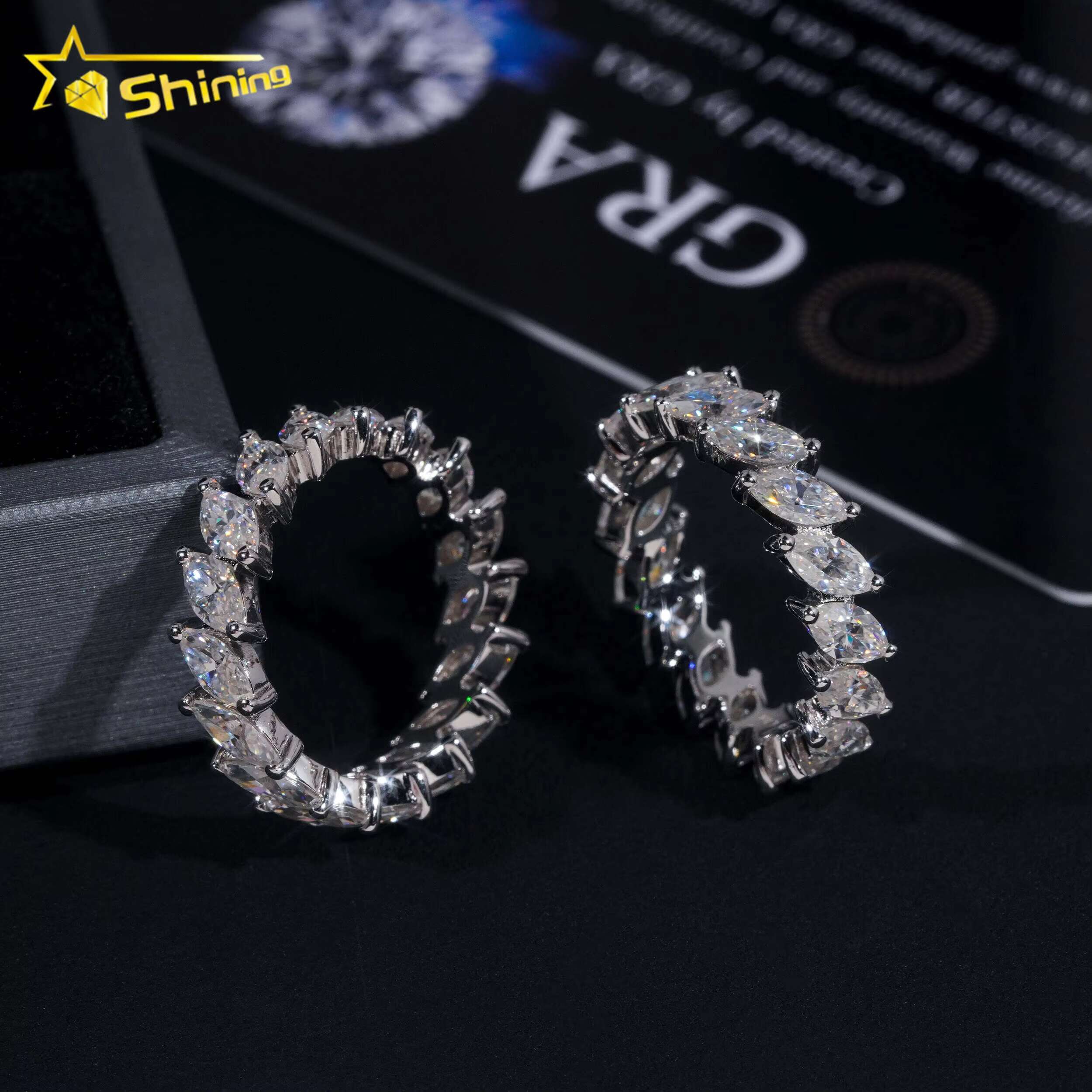 Stocks GRA Certificate 925 Sterling Silver Gold Plated Hip Hop Jewelry Luxury Diamond Moissanite Band Ring Eternity Rings