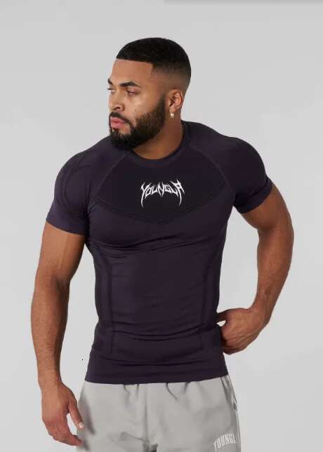 2025 YOUNGLA American Summer New Men's Tight T-shirt Jogger Sports Fiess Running Training Speed Drying Short Sleeve