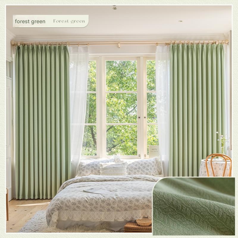 A949 Japanese style chenille fern leaf curtain living room bedroom bay window balcony blackout curtains thick jacquard fabric wholesale