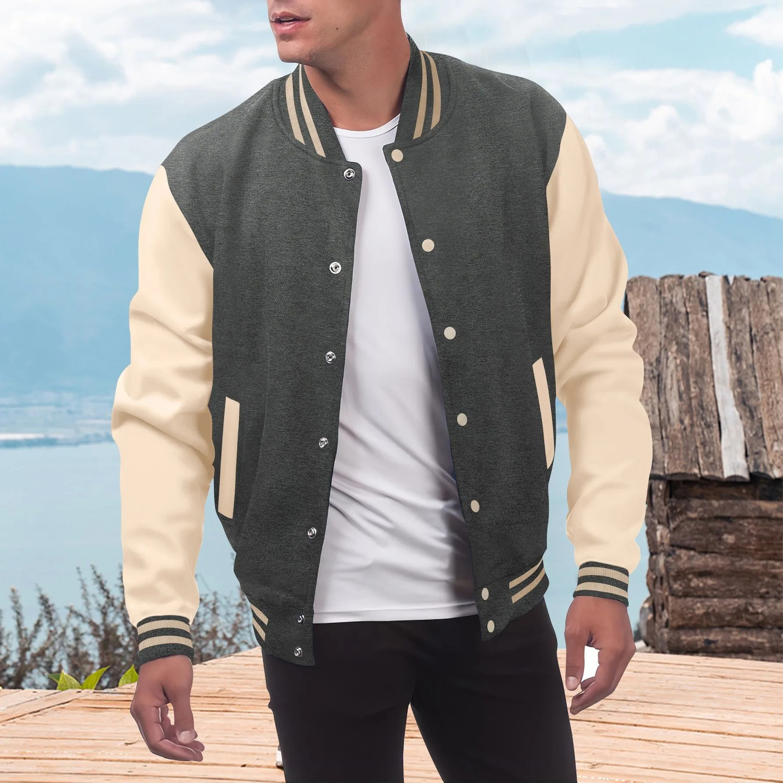 Spring and Autumn Mens Casual Button Open Baseball Shirt 250409