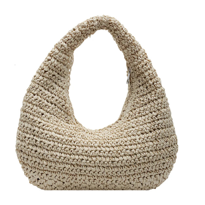 Fashion Casual Straw Woven Half Moon Shoulder Bags Large Capacity Summer Essential Trendy Handbags for Women 250408