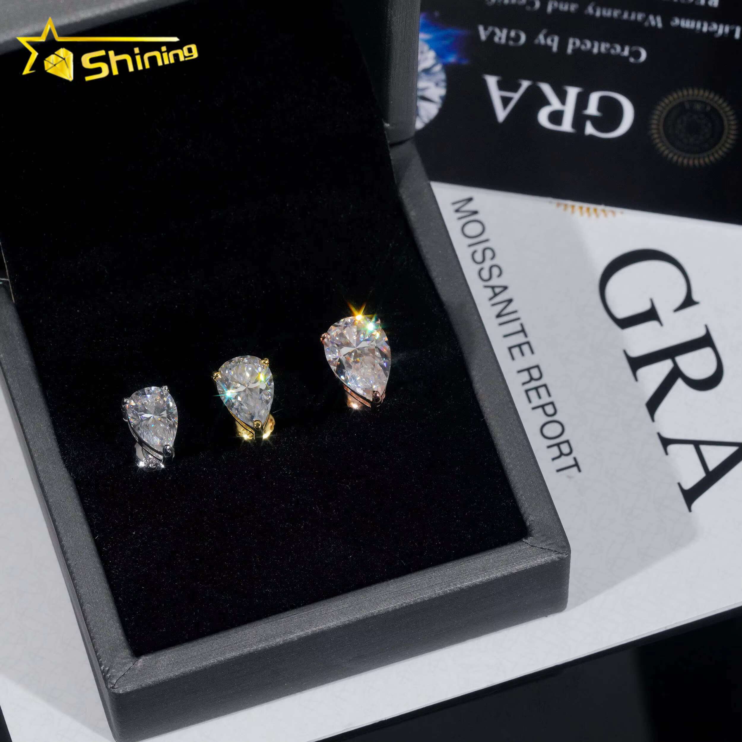 Wholesale Price Fine Earrings Jewelry Women 925 Silver Pear Cut Moissanite Diamond Stud Earrings GRA Certificated
