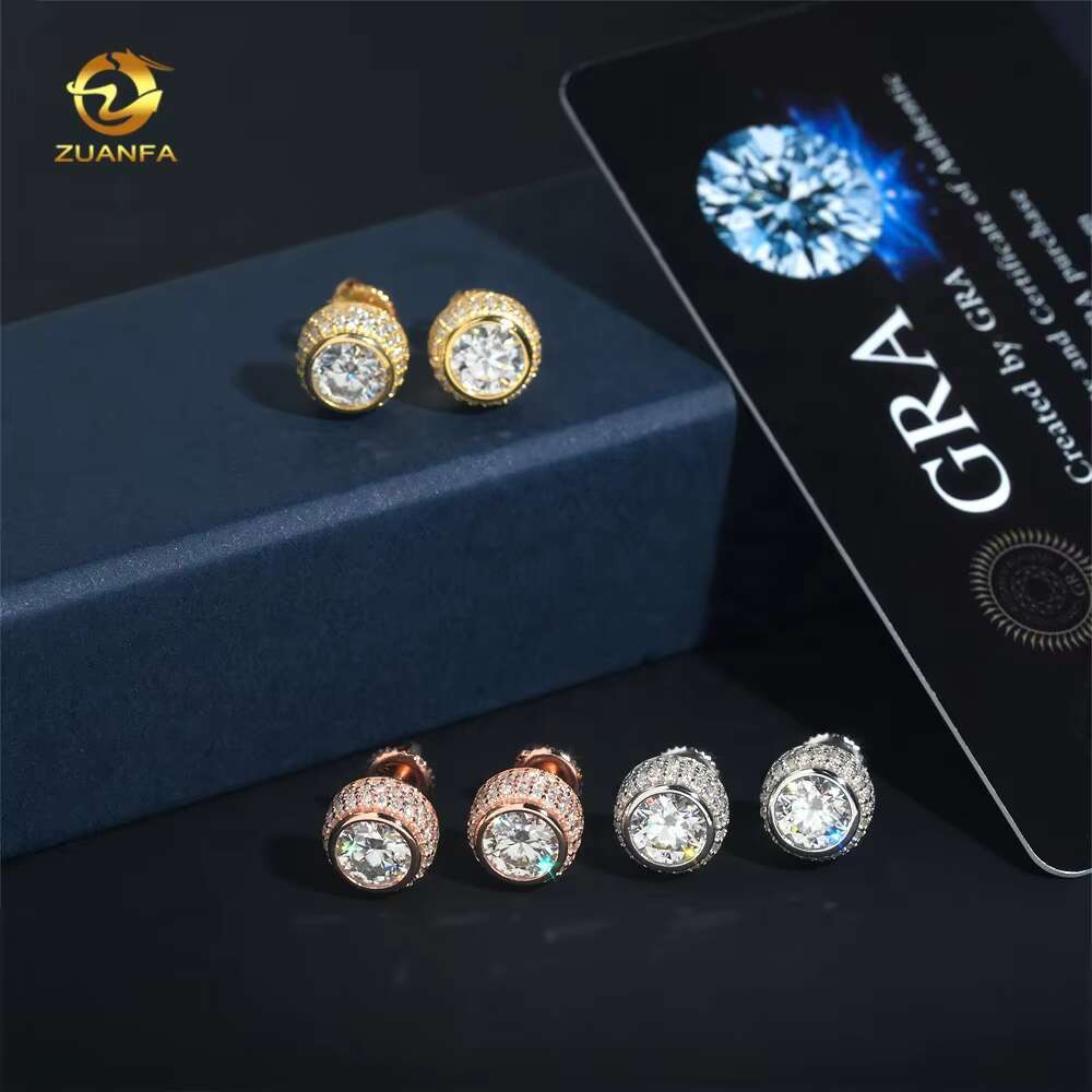 Fully Iced Out Hip Hop 925 Silver Diamond Stud 0.8ct Center Stone Flawless Moissanite Earrings