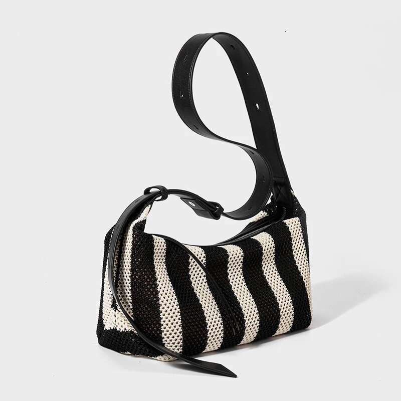 Formeki Women Shoulder Striped Weave Pillow Ladies Female Banana Casual Tote Bag